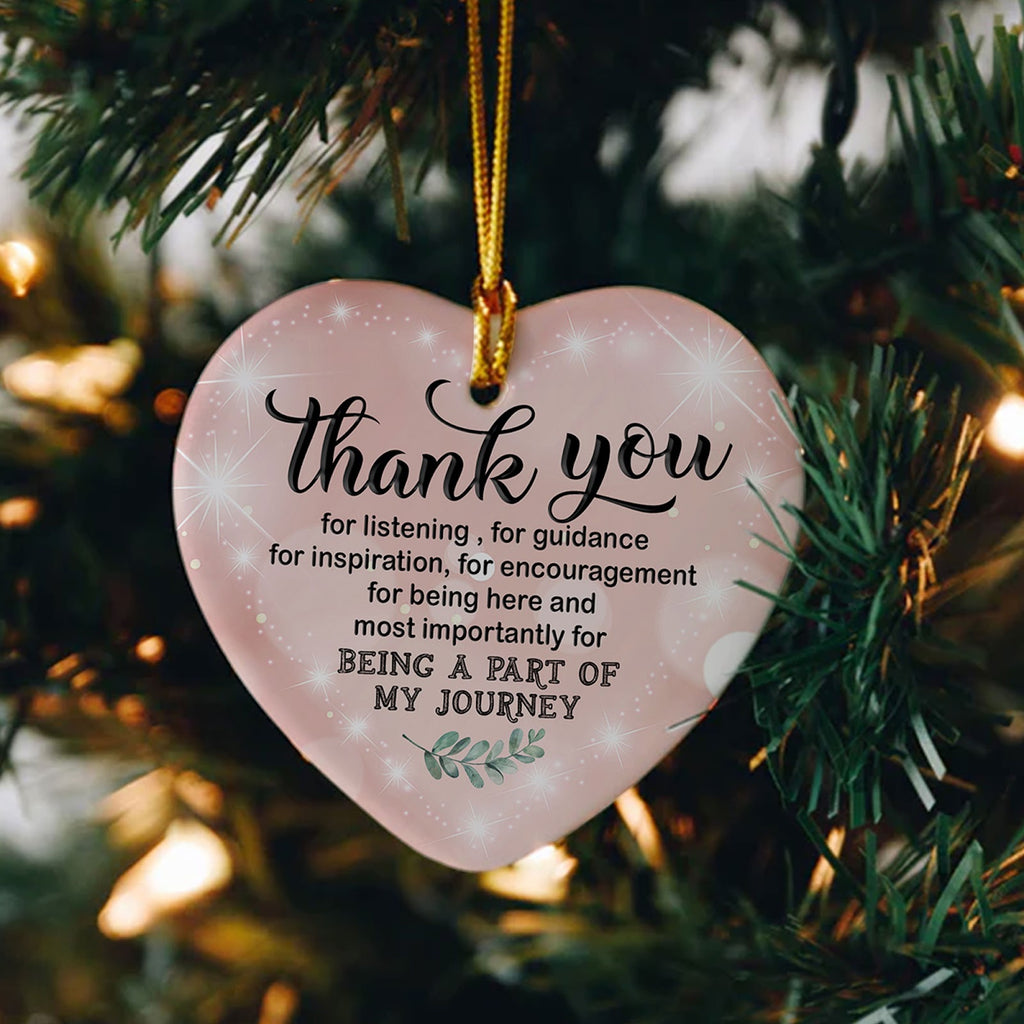 Thank You Christmas Ornament, Heart Shaped Mentor Friendship Gift, Ceramic Tree Decoration