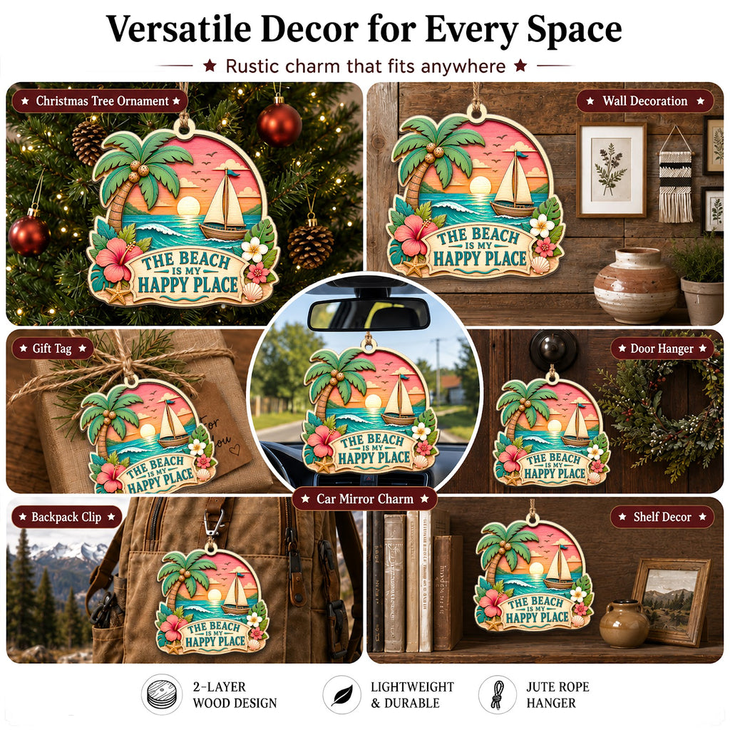 Beach Place Ocean Summer Relax Christmas Ornament, Sandy Shore Keepsake, Wood Tree Decoration