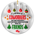 Embossed White Ceramic With Hanging Baubles, Stars, Trees and a Work Friend Line. Ceramic Keepsake.