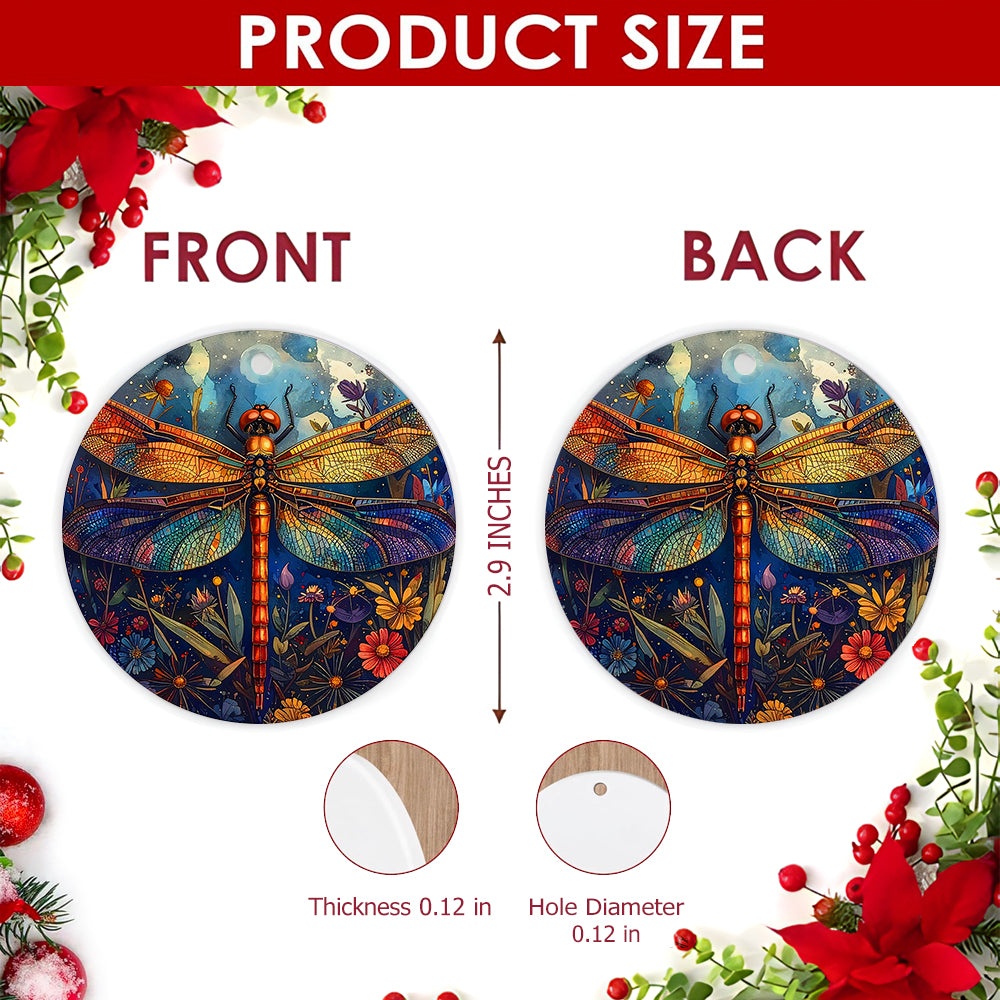Dragonfly Christmas Ornament, Wildflower Starry Nature Gift, Ceramic Hanging Tree Decoration