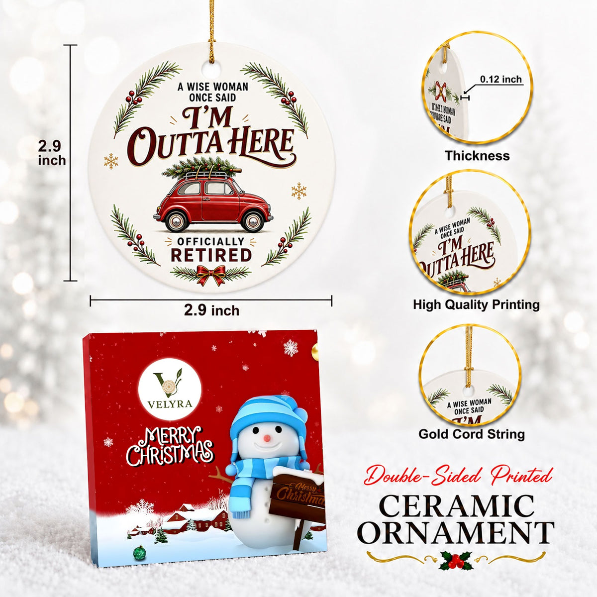 Officially Retired Christmas Ornament, Funny Retirement Gift, Ceramic Hanging Tree Decoration