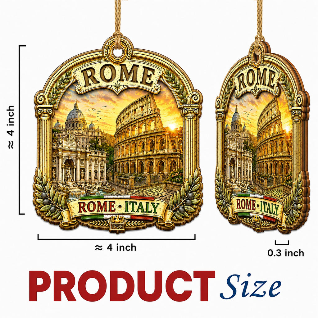 Rome Christmas Ornament, Italy Colosseum Travel Souvenir Gift, Wood Hanging Tree Decoration