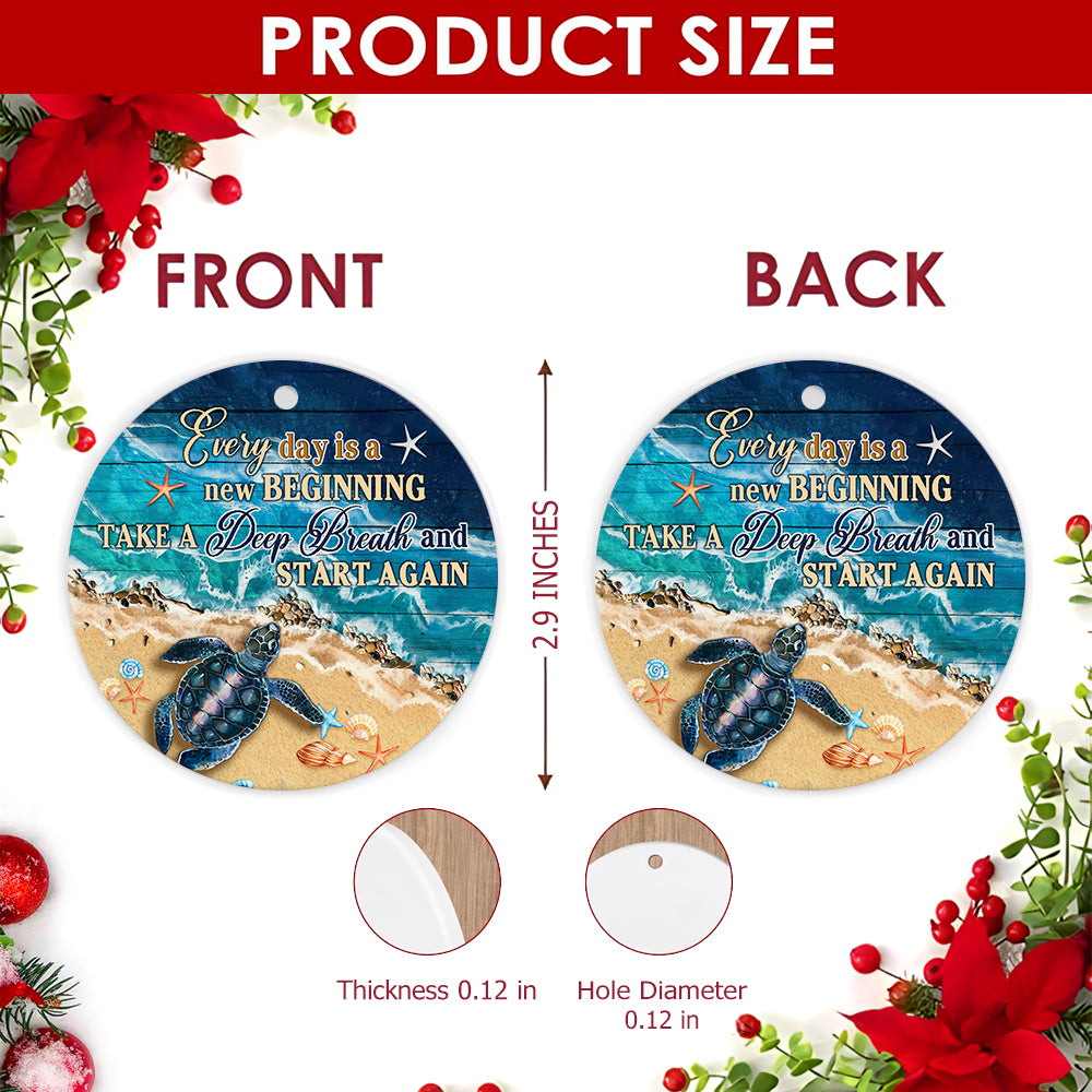 Sea Turtle Christmas Ornament, Beach Inspirational Coastal Gift, Ceramic Tree Decoration