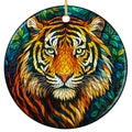 Tiger Face in Orange and Gold Mosaic Stripes With Pale Green Eyes. Ceramic Keepsake for Wildlife Fans.