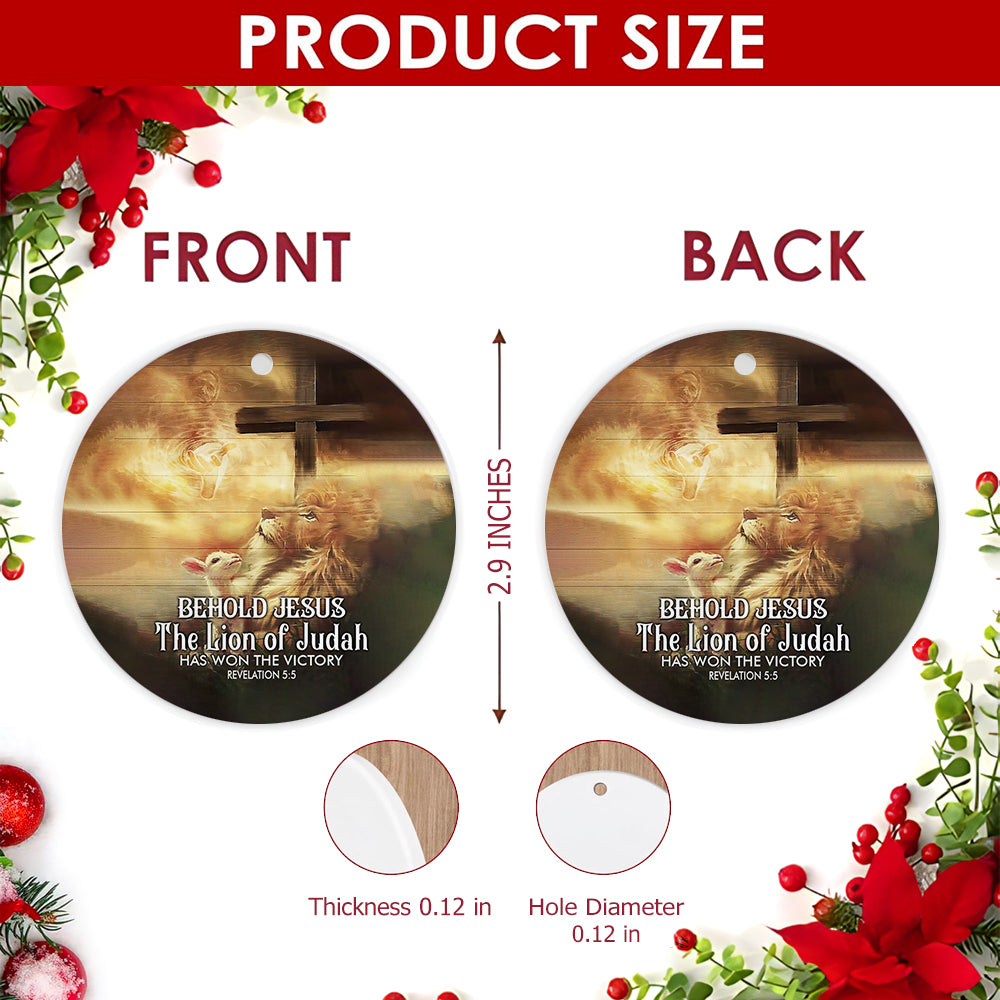 Religious Christmas Ornament, Lion And Lamb Cross Gift, Ceramic Hanging Tree Decoration
