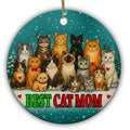 Fifteen Cats Tiered on a Snowy Ridge With Floating Hearts. Ceramic Keepsake for Multi-Cat Cat Moms.