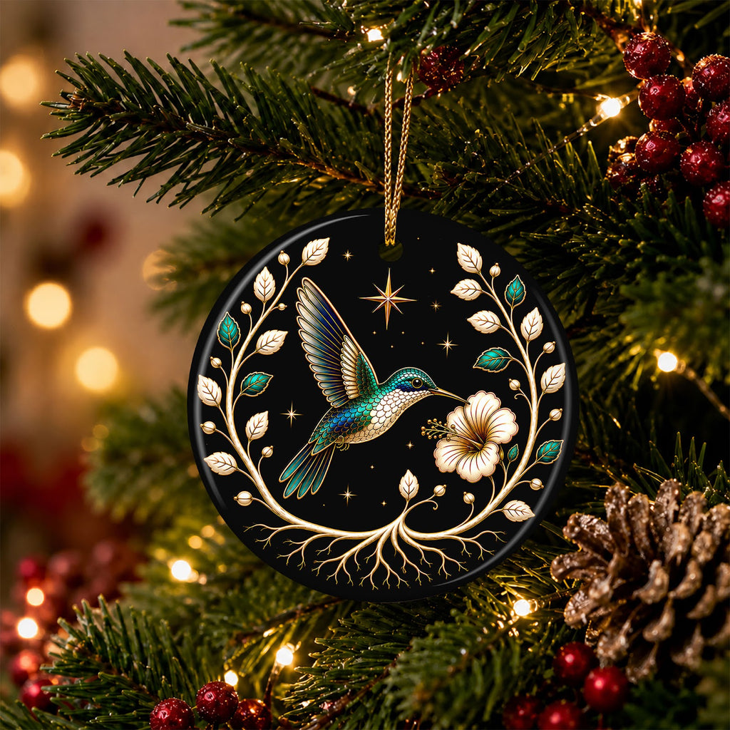Tree of Life Hummingbird Christmas Ornament, Bird Lover Gift, Ceramic Hanging Tree Decoration