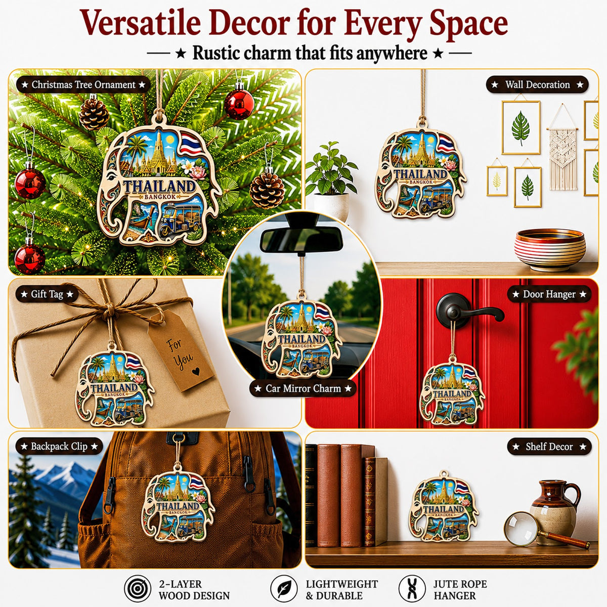 Dubai Christmas Ornament, UAE Gulf Skyline Travel Souvenir Gift, Wood Hanging Tree Decoration