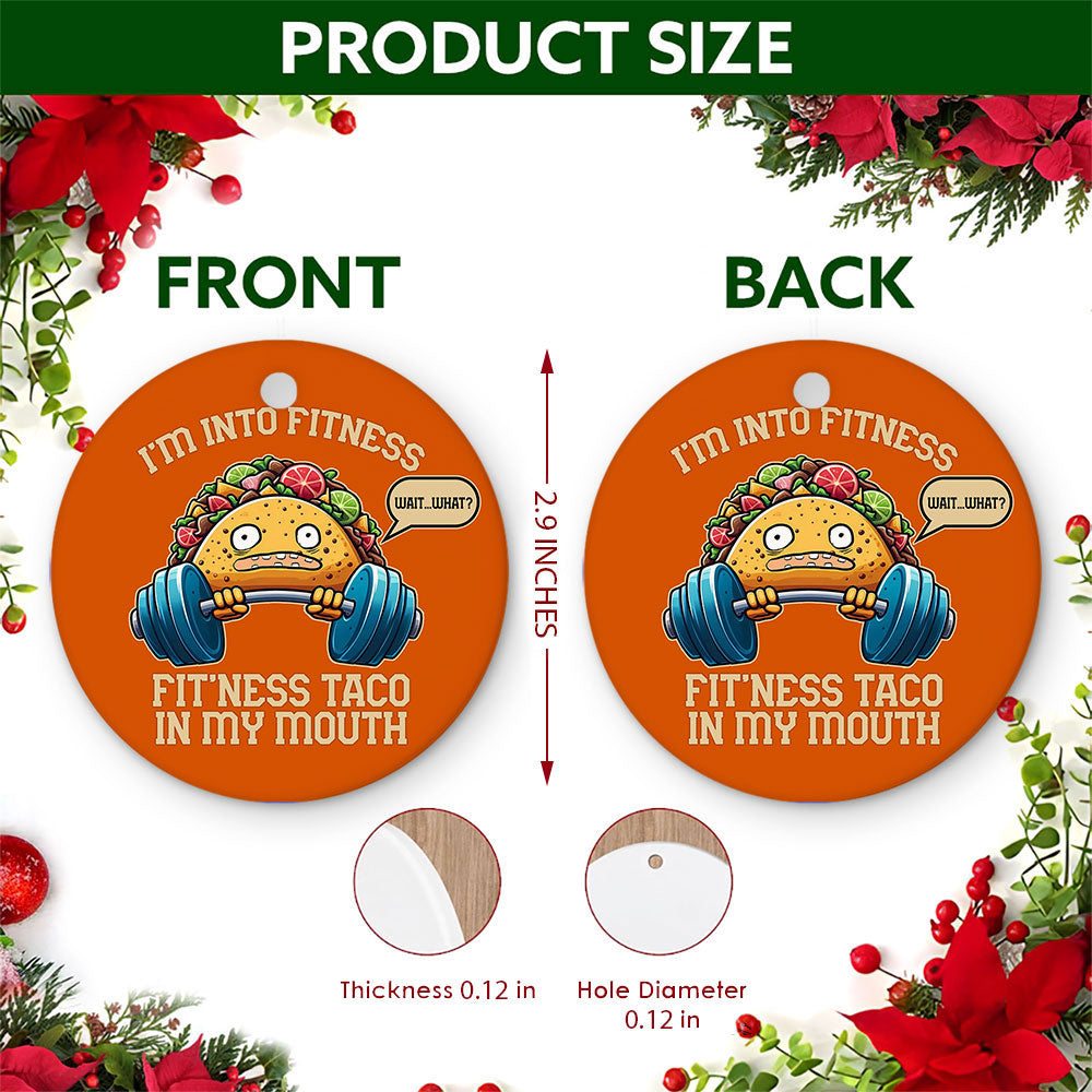 Gym Christmas Ornament, Funny Taco Fitness Pun Gift, Ceramic Hanging Tree Decoration