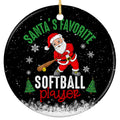 Santa in a Batting Stance With a Yellow Softball. Ceramic Keepsake for Travel and School Softball Teams.