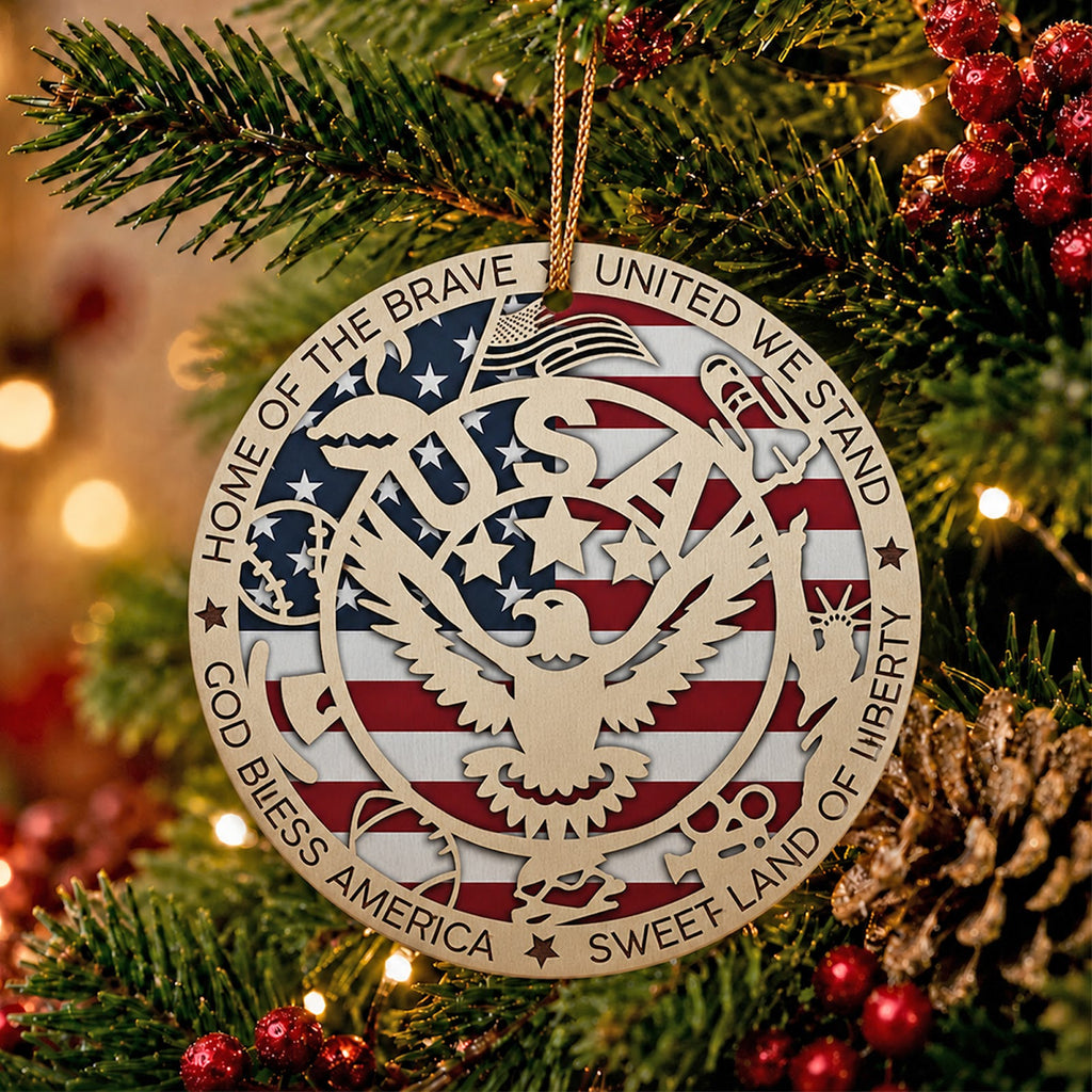 Patriotic Christmas Ornament, Bald Eagle Seal Veteran Gift, Ceramic Hanging Tree Decoration