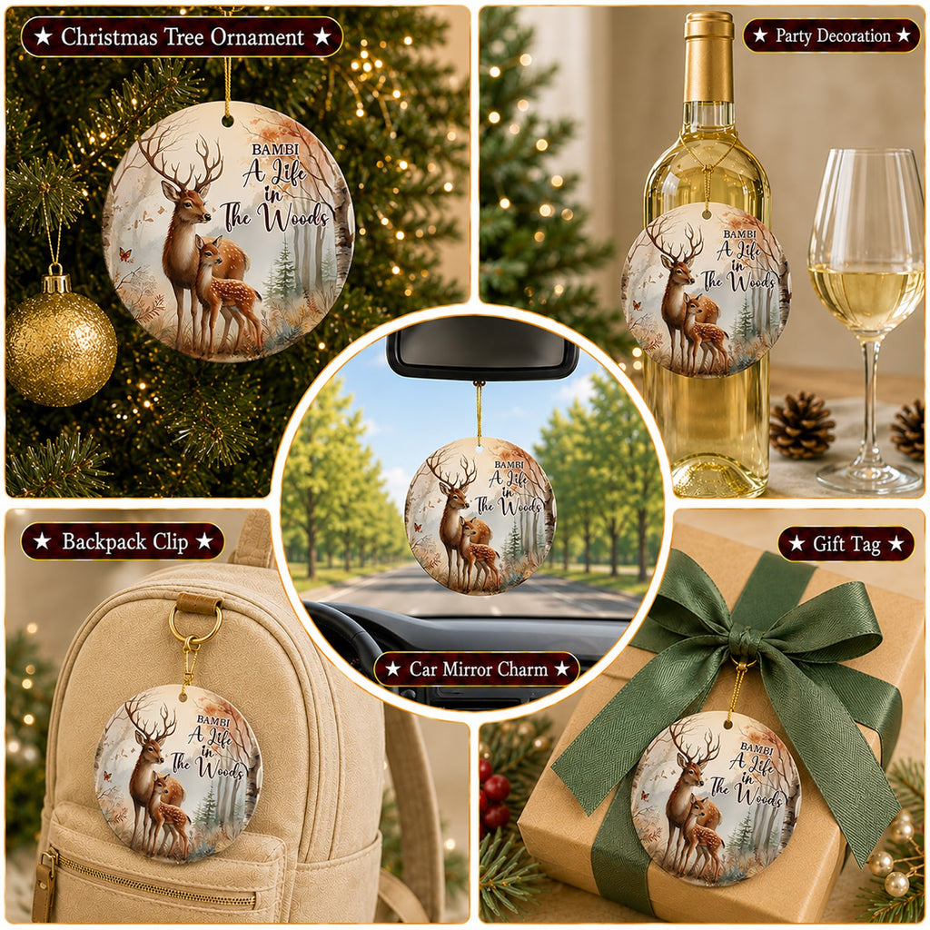 Deer Christmas Ornament, Buck And Fawn Woodland Gift, Ceramic Hanging Tree Decoration