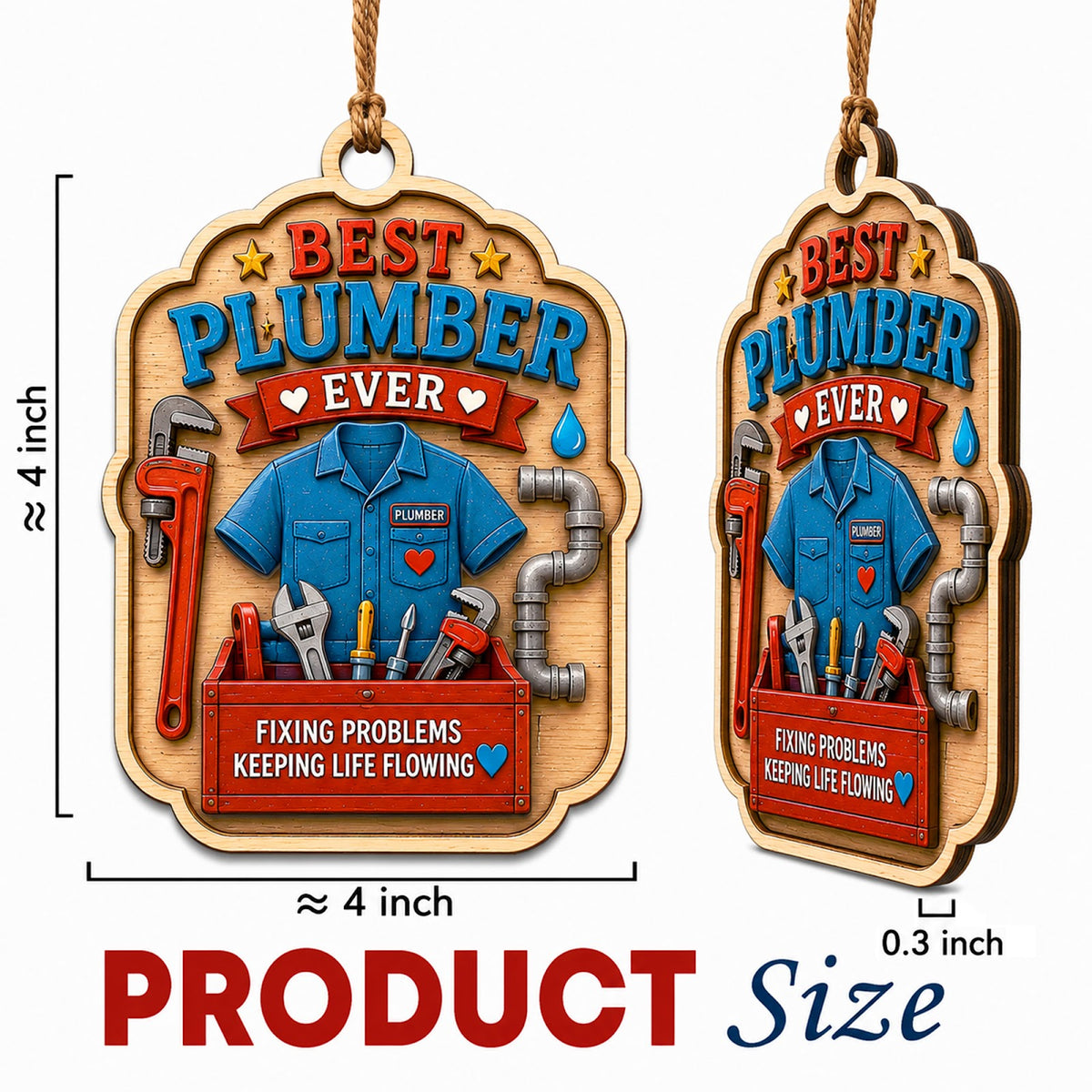 Plumber Christmas Ornament, Stocking Stuffer For Plumber, Wood Hanging Tree Decoration