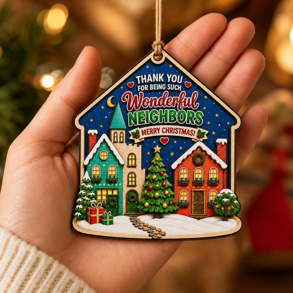 Neighbor Christmas Ornament, Seasonal Thank-You Gift, Wood Hanging Tree Decoration
