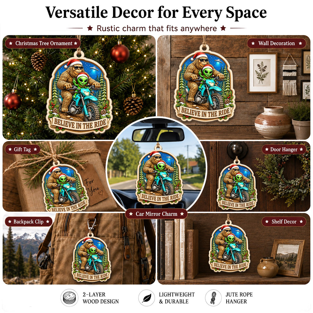 Bigfoot Biker Sasquatch Rider Christmas Ornament, Sasquatch Rider Keepsake, Wood Ornament