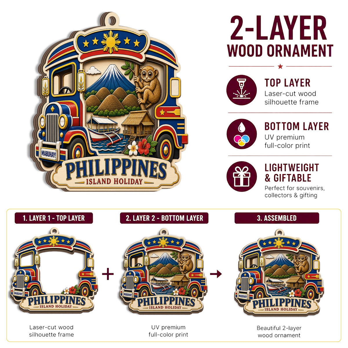 Kyoto Christmas Ornament, Japan Cherry Blossom Pagoda Souvenir Gift, Wood Tree Decoration