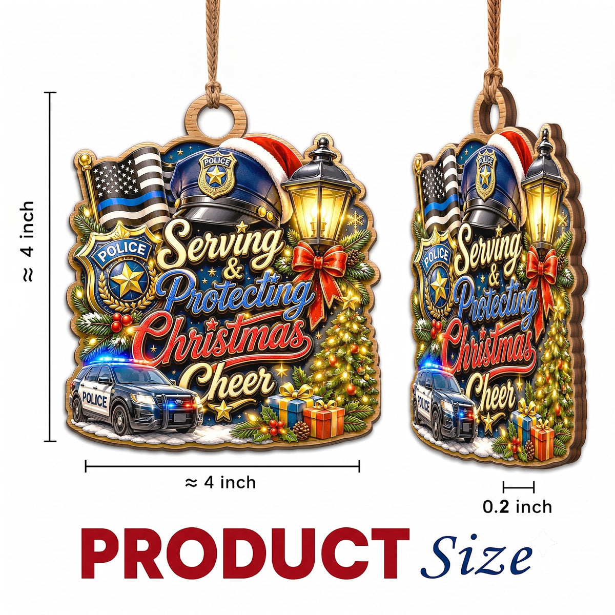 Police Officer Wood Christmas Ornament