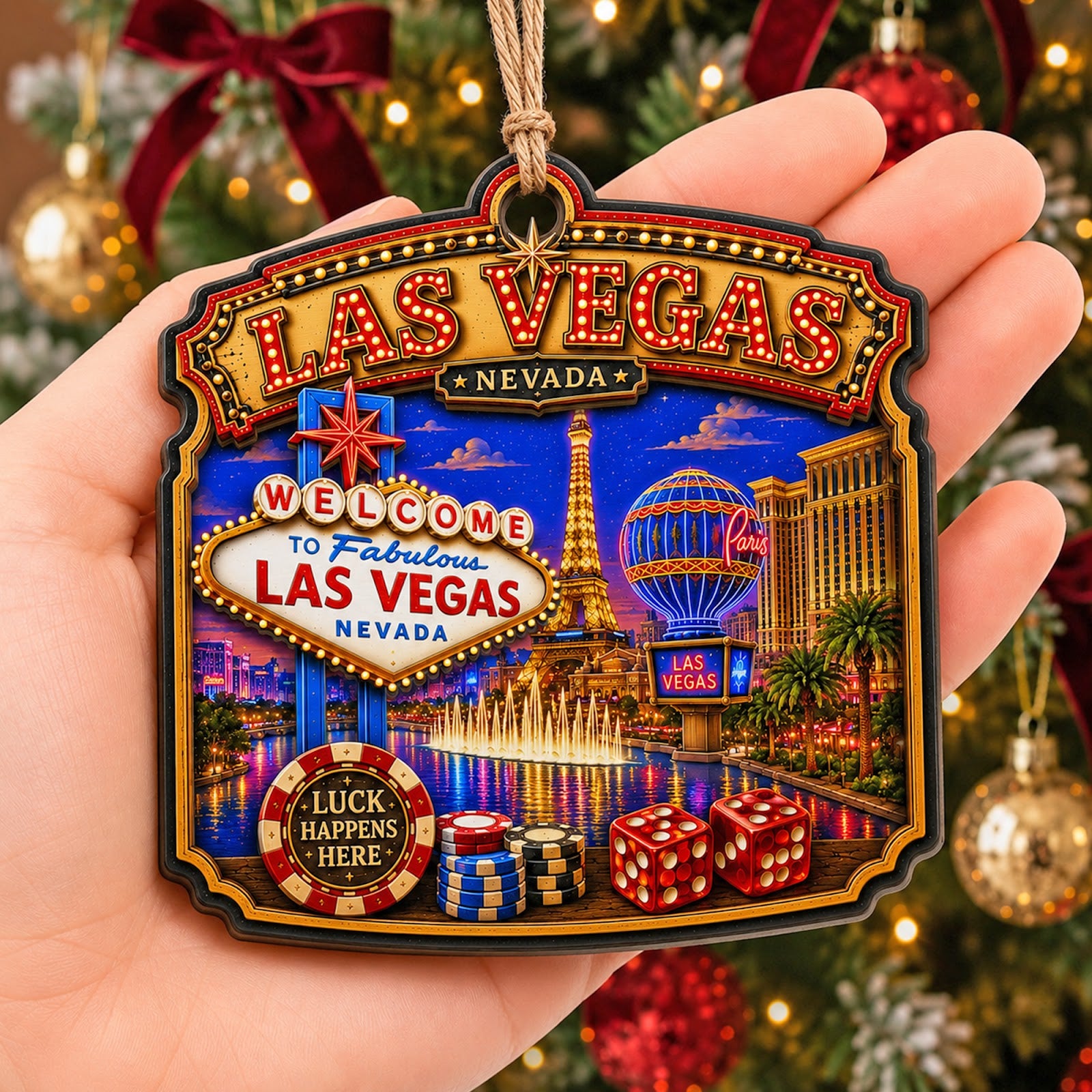Cancun Christmas Ornament, Mexico Caribbean Beach Souvenir Gift, Wood Hanging Tree Decoration
