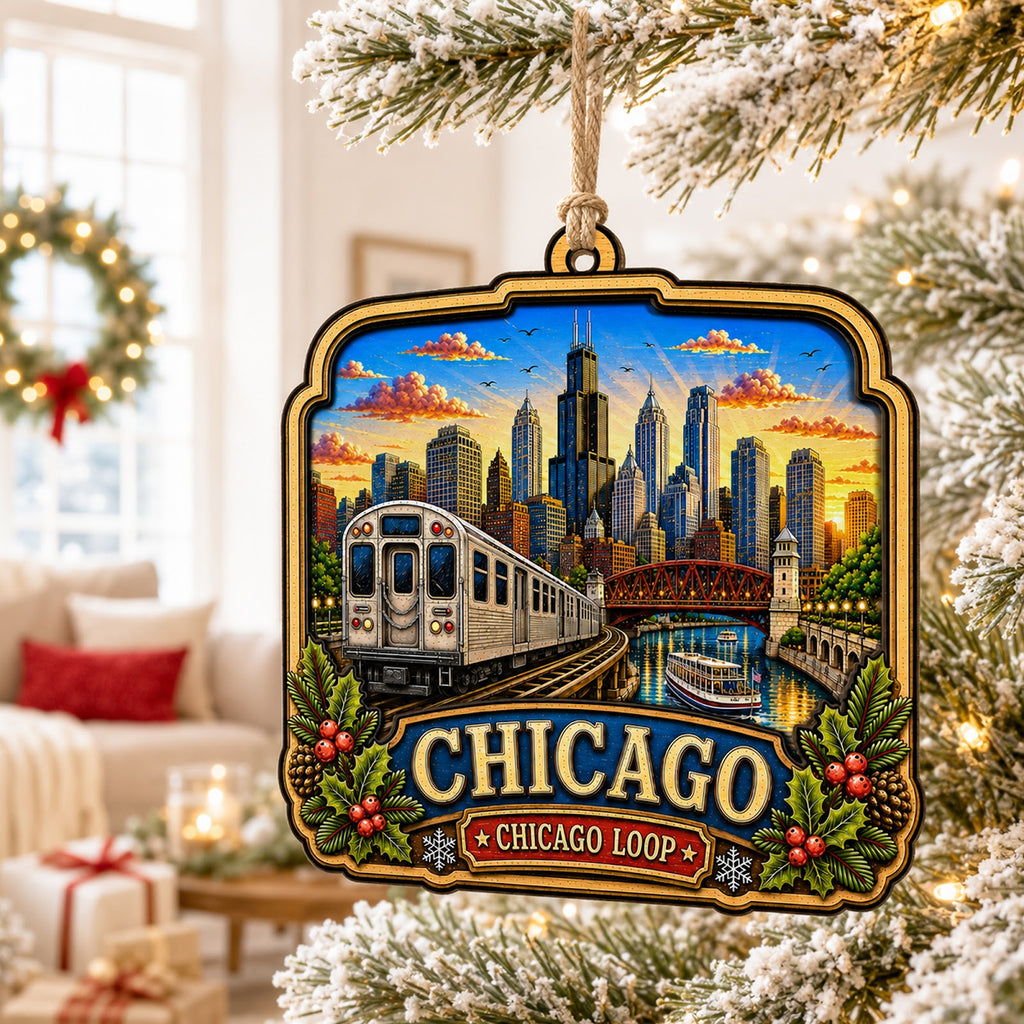 Honolulu Christmas Ornament, Hawaii Diamond Head Souvenir Gift, Wood Hanging Tree Decoration