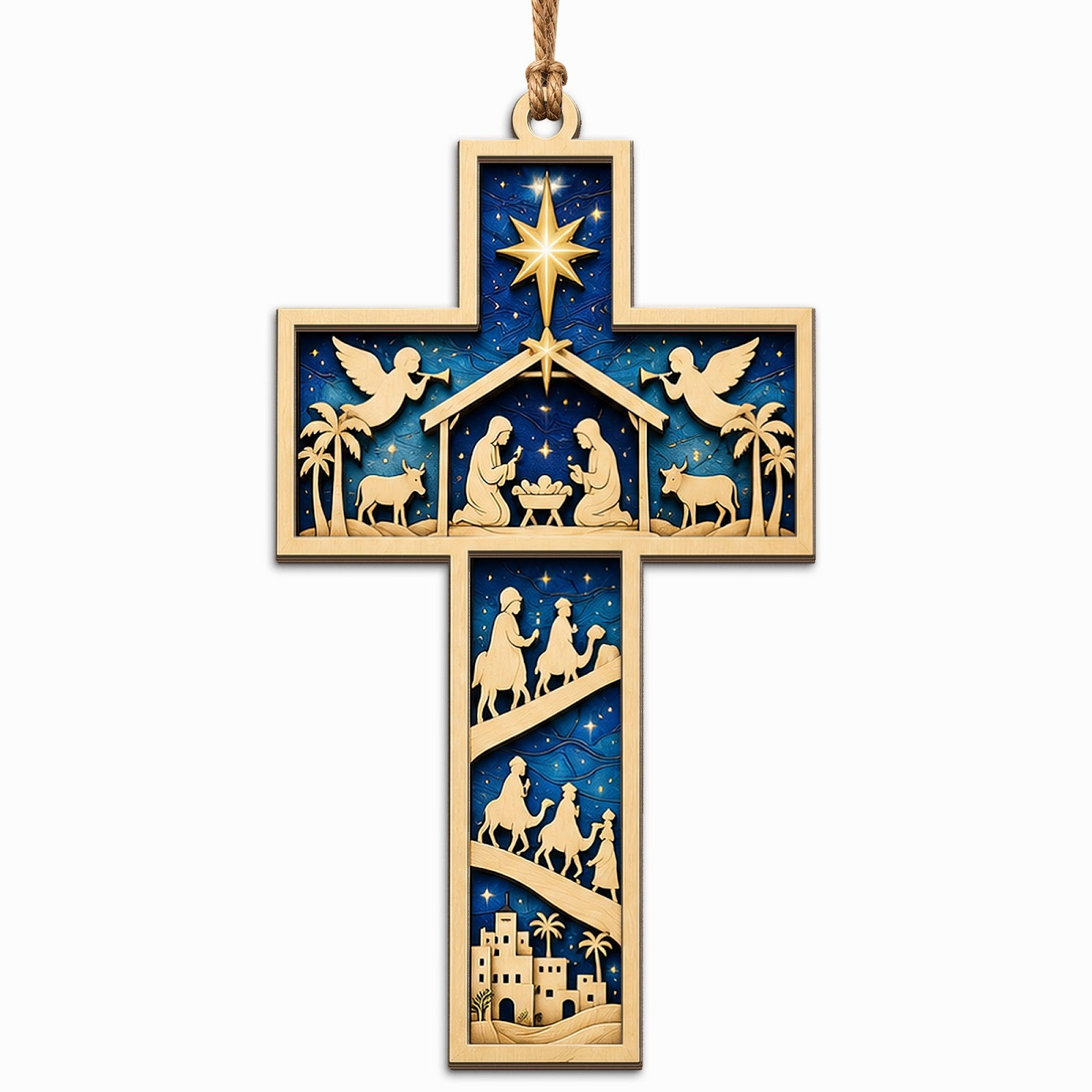 Sacred Cross Keepsake, Religious Holiday Gift, Christian Nativity Mantle Decor