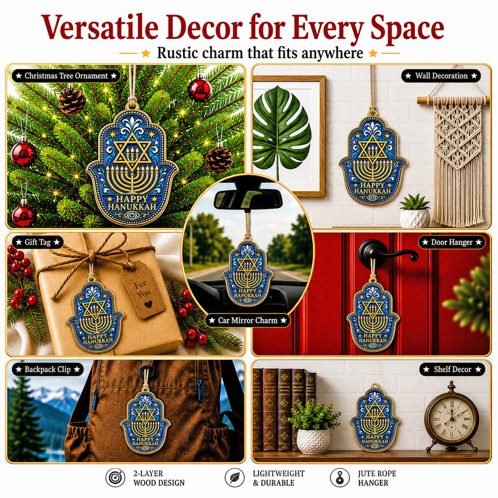 Happy Hanukkah Jewish Menorah Christmas Ornament, Menorah Festival Keepsake, Wood Ornament
