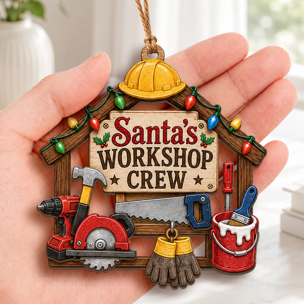 Construction Worker Christmas Ornament, Stocking Stuffer For Hard Hat Worker, Wood Ornament