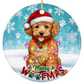 Curly Toy Poodle in a Santa Hat With a Jingle Bell Collar. Ceramic Keepsake for Poodle and Doodle Owners.