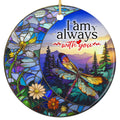 Mosaic Dragonfly, Daisies and a Crescent Moon Beside a Sunset Mountain Scene. Ceramic Memorial Keepsake.