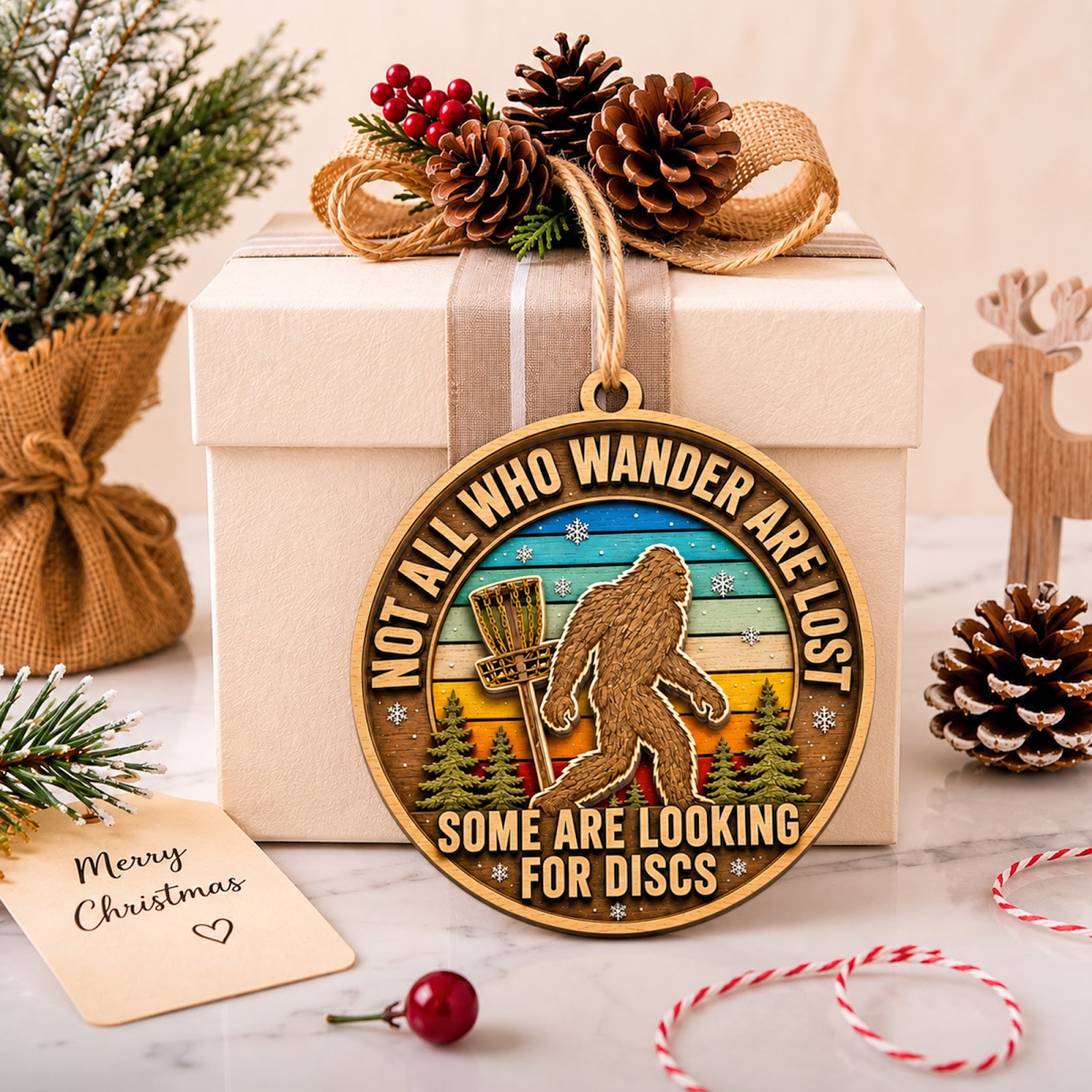 Bigfoot Disc Golf Wood Christmas Ornament