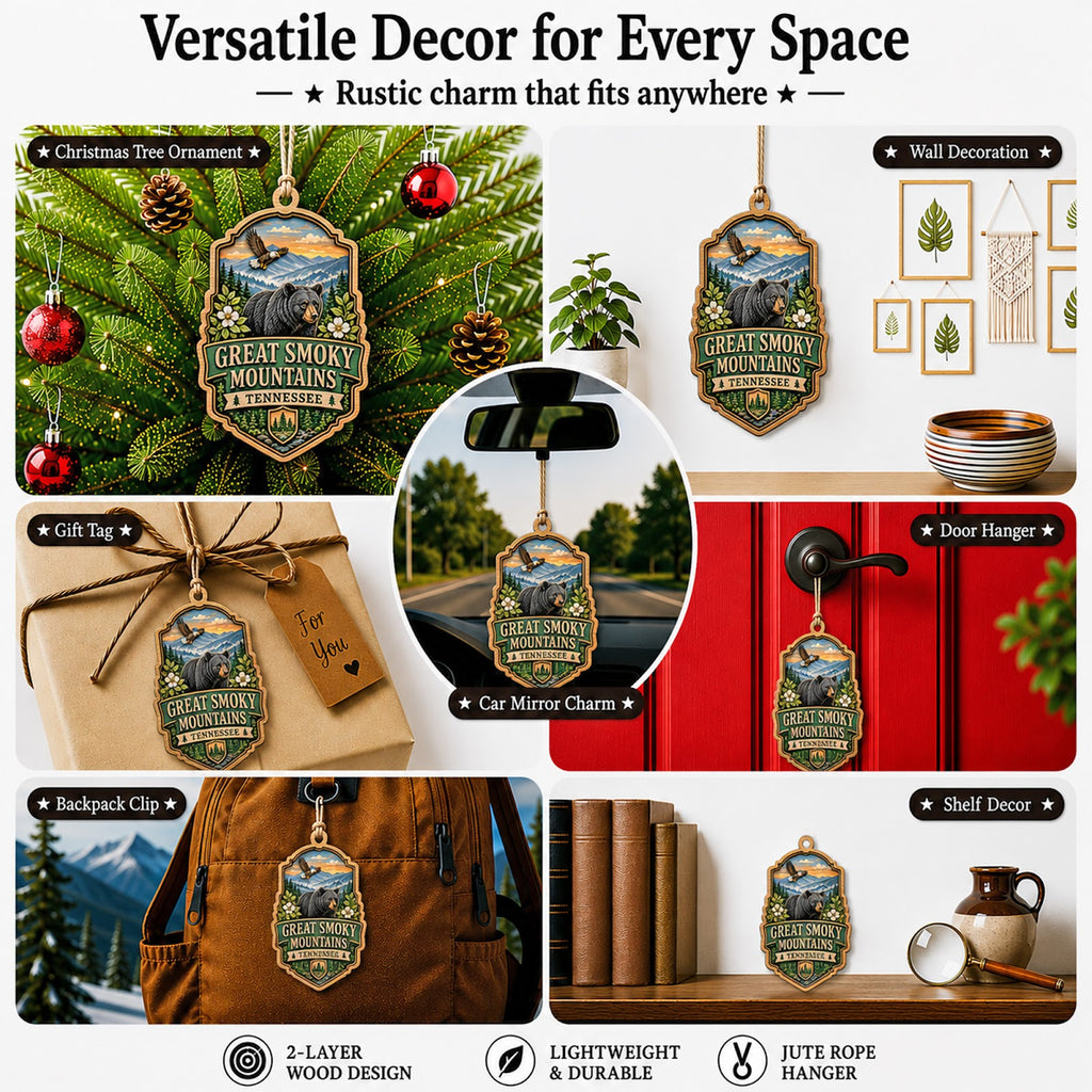 Great Smoky Mountains Christmas Ornament, Appalachian National Park Hiker Gift, Wood Ornament
