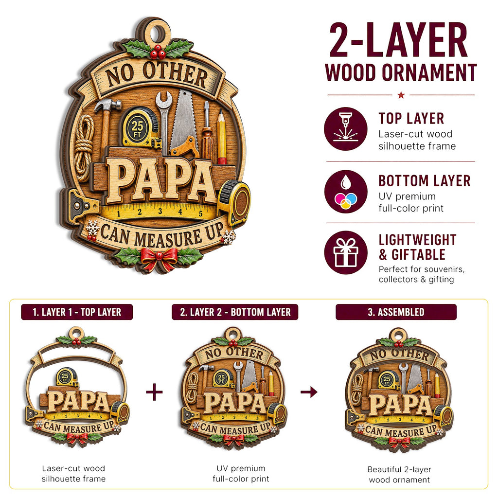 Papa Christmas Ornament, Grandfather Stocking Stuffer, Wood Hanging Tree Decoration