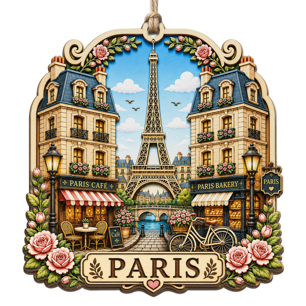 The Eiffel Tower Skyline With Parisian Architecture and City Landmarks. Wood Keepsake for Romantics.