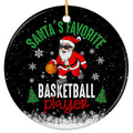 Santa in Shades Dribbling an Orange Basketball. Ceramic Keepsake for School and AAU Basketball Players.