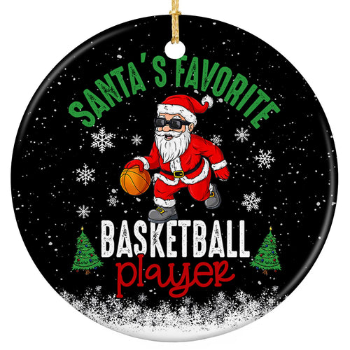 Santa in Shades Dribbling an Orange Basketball. Ceramic Keepsake for School and AAU Basketball Players.