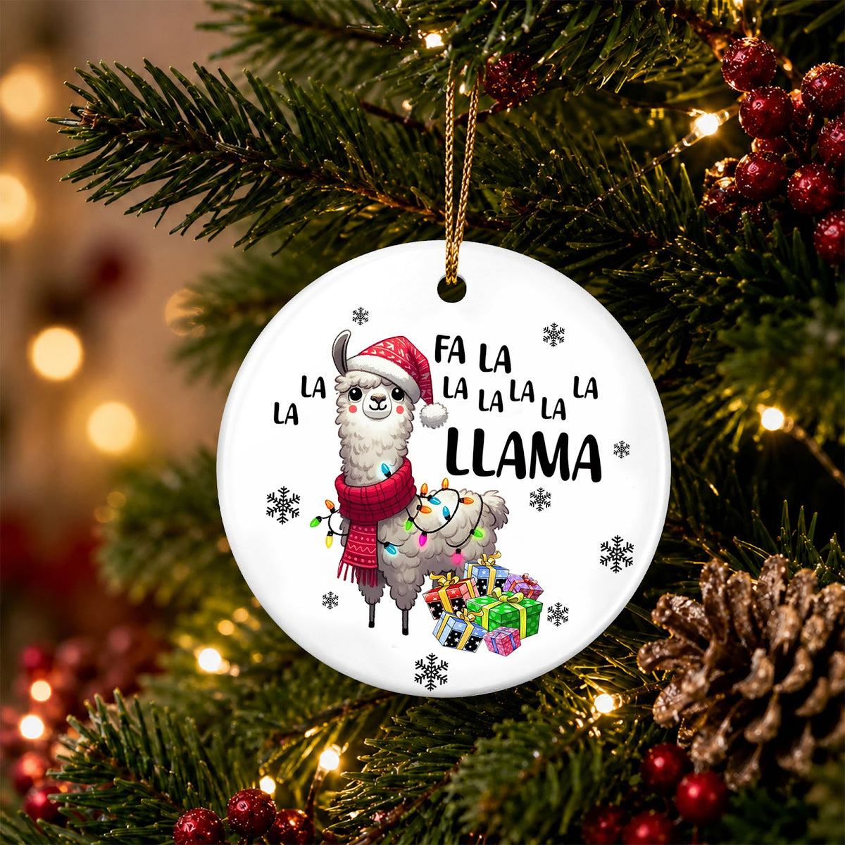 Llama Christmas Ornament, Cute Fa La La Teen Girl Gift, Ceramic Hanging Tree Decoration