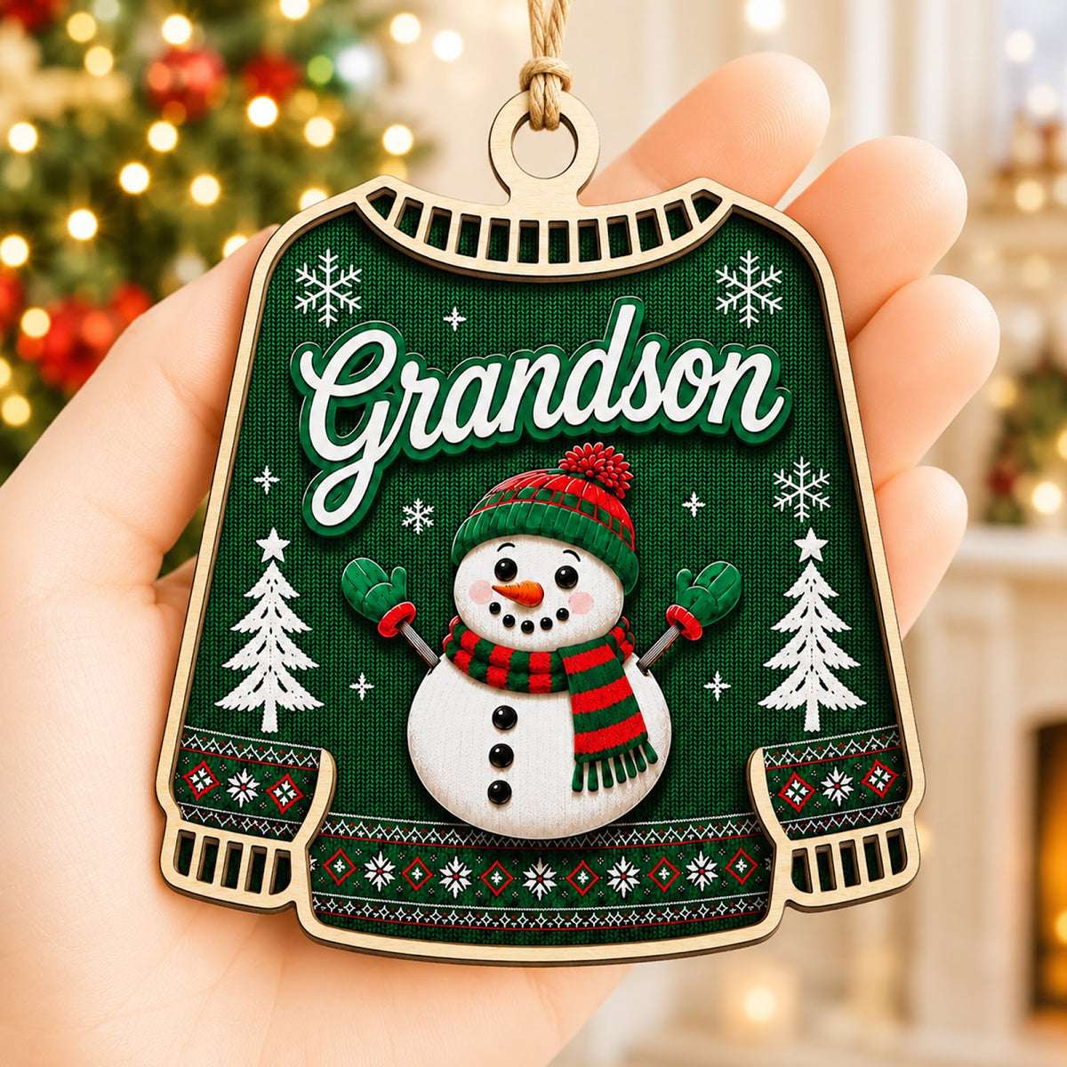 Grandson Christmas Ornament, Grandparent Gift For Boy, Wood Hanging Tree Decoration