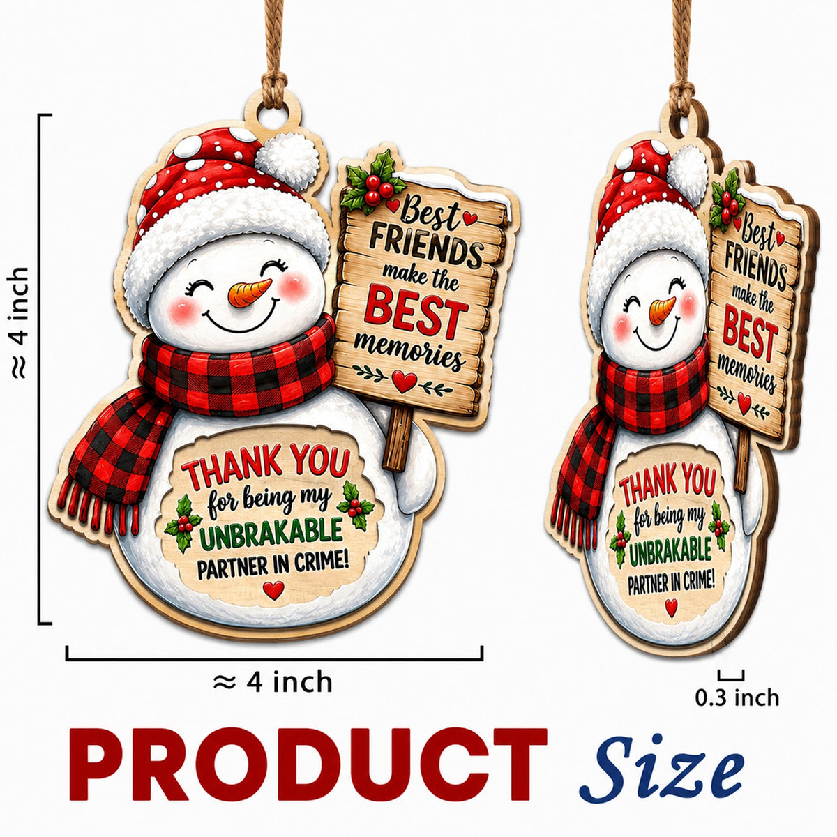 Best Friend Christmas Ornament, BFF Holiday Gift, Wood Hanging Tree Decoration
