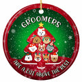 A Christmas Tree Built From Eleven Dog Faces in Hats, Scarves and Antlers. Ceramic Keepsake for Groomers.