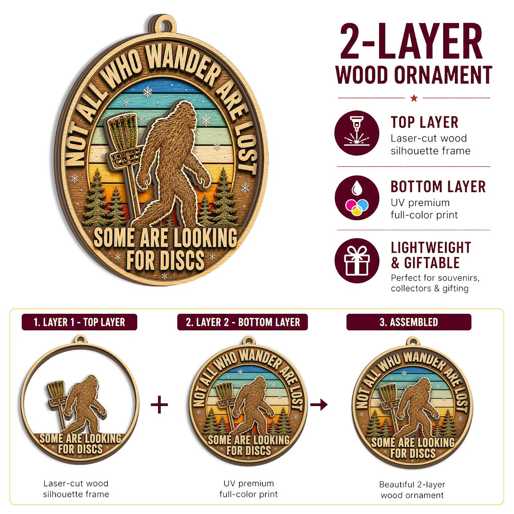Bigfoot Disc Golf Wood Christmas Ornament