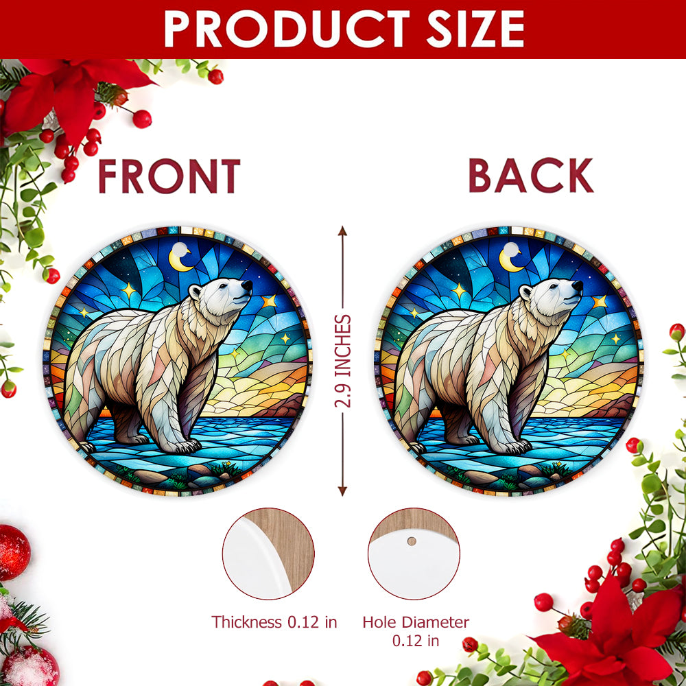 Polar Bear Christmas Ornament, Stained Glass Arctic Gift, Ceramic Hanging Tree Decoration