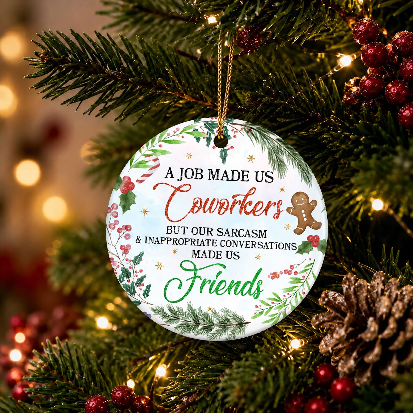 Coworker Christmas Ornament, Sarcasm Made Us Friends Office Gift, Ceramic Tree Decoration