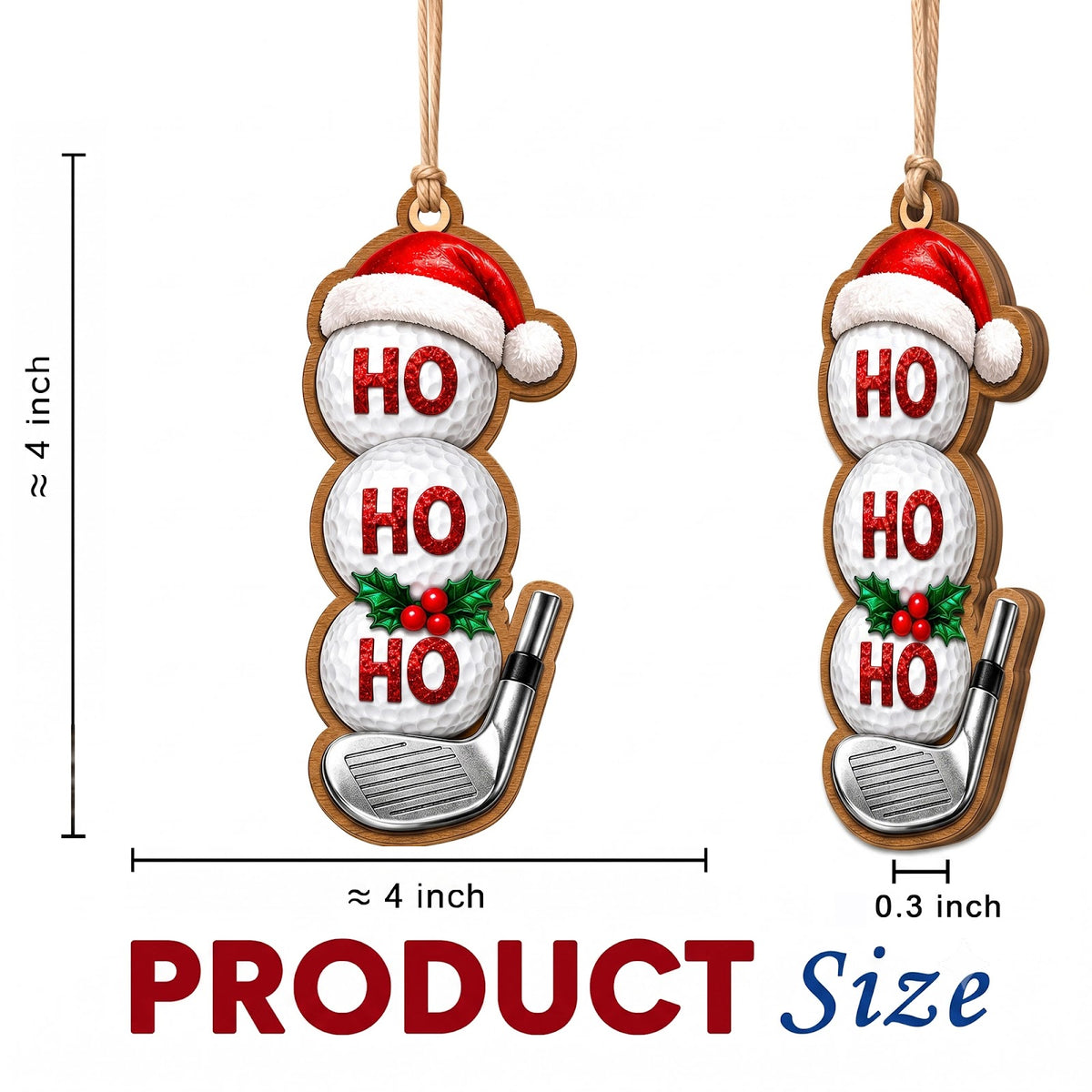 Golf Ball Snowman Wood Christmas Ornament