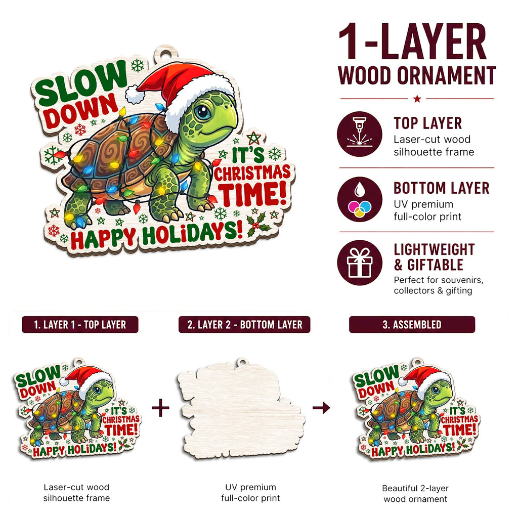 Turtle Christmas Ornament, Stocking Stuffer For Ocean Lover, Wood Hanging Tree Decoration