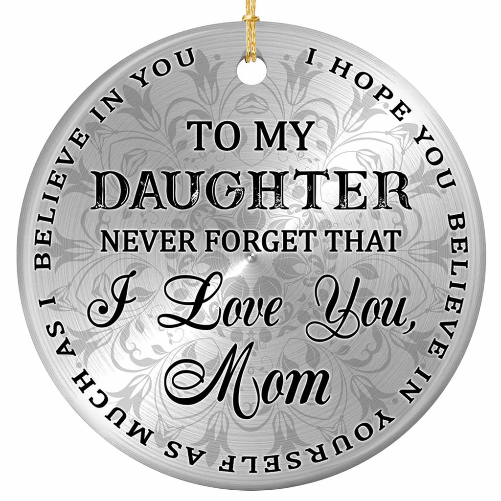 A Message From Mom on Brushed Silver With a Ring of Encouragement Around the Rim. Ceramic Keepsake for Daughters.