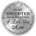 A Message From Mom on Brushed Silver With a Ring of Encouragement Around the Rim. Ceramic Keepsake for Daughters.