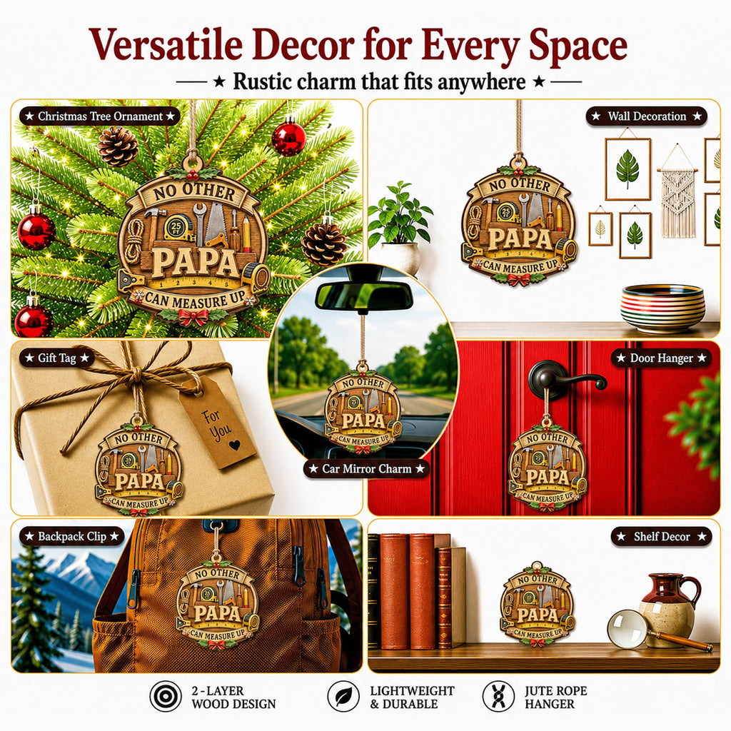 Papa Christmas Ornament, Grandfather Stocking Stuffer, Wood Hanging Tree Decoration