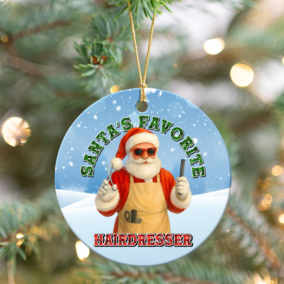 Hairdresser Christmas Ornament, Santas Favorite Stylist, Ceramic Hanging Tree Decoration