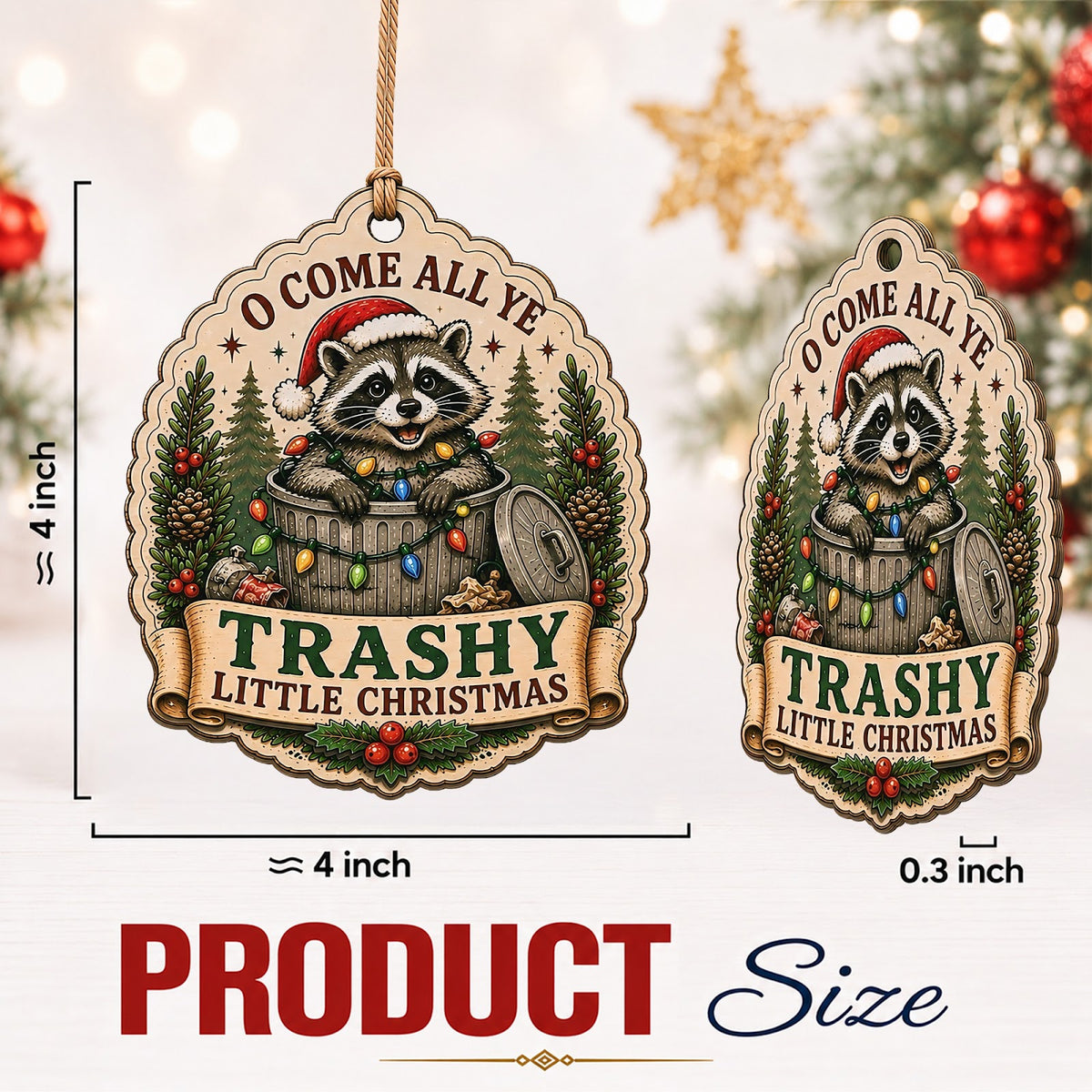 Raccoon Christmas Ornament, Stocking Stuffer For Nature Fan, Wood Hanging Tree Decoration