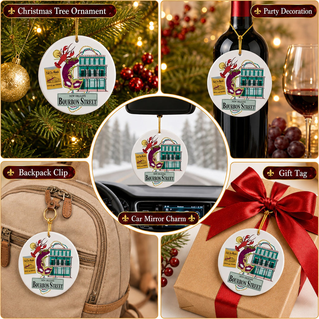 New Orleans Christmas Ornament, Louisiana Travel Gift, Ceramic Hanging Tree Decoration