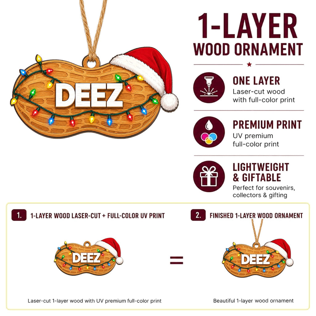Peanut Shaped Wood Christmas Ornament